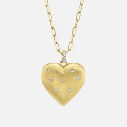 Medium Matte Gold Heart Diamond Necklace