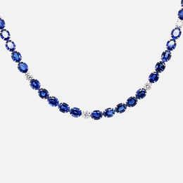Oval Blue Sapphire and Round Diamond Necklace