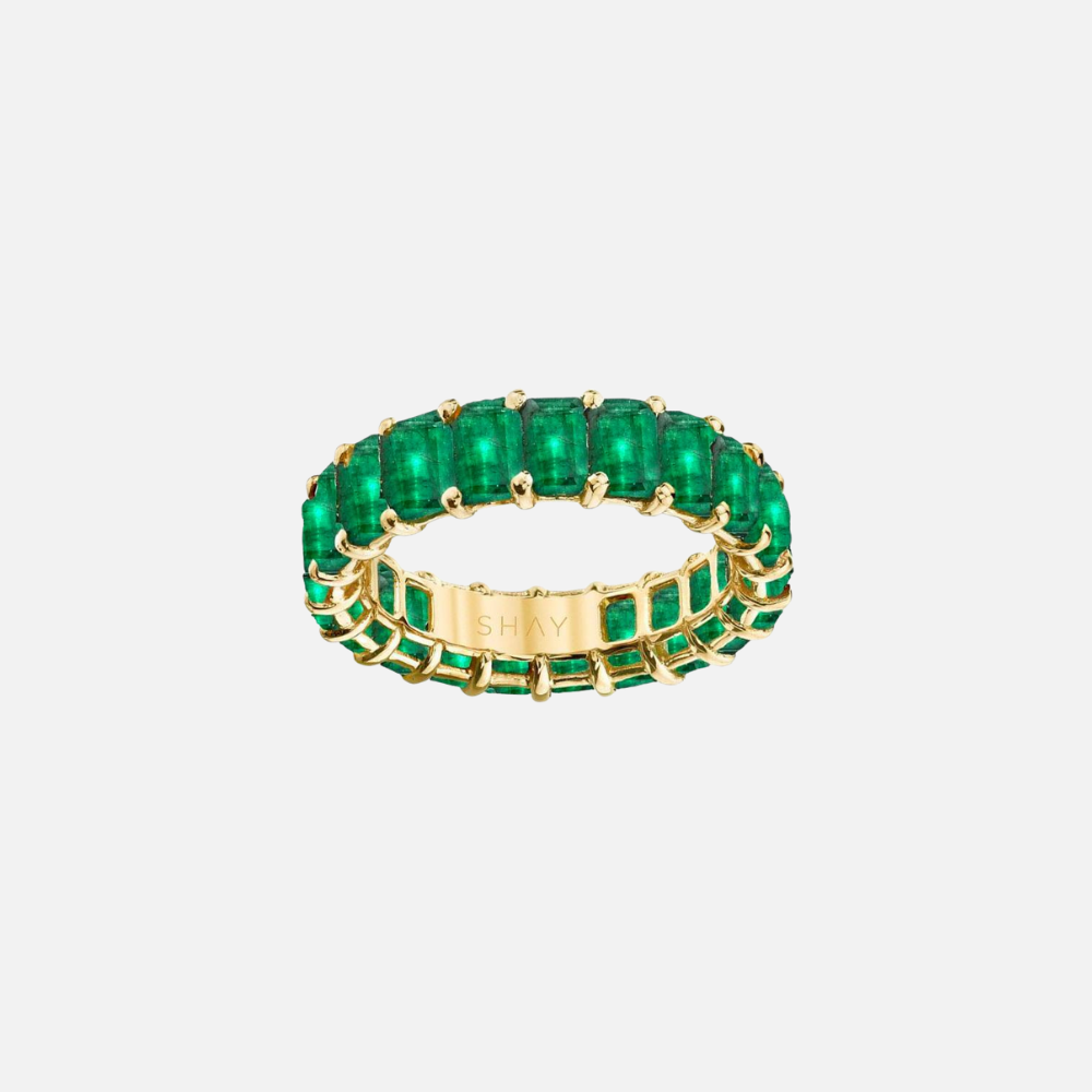 Shay Emerald Eternity Ring in yellow gold at Razny Jewelers