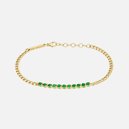 Emerald Tennis Segment Small Curb Chain Gold Bracelet