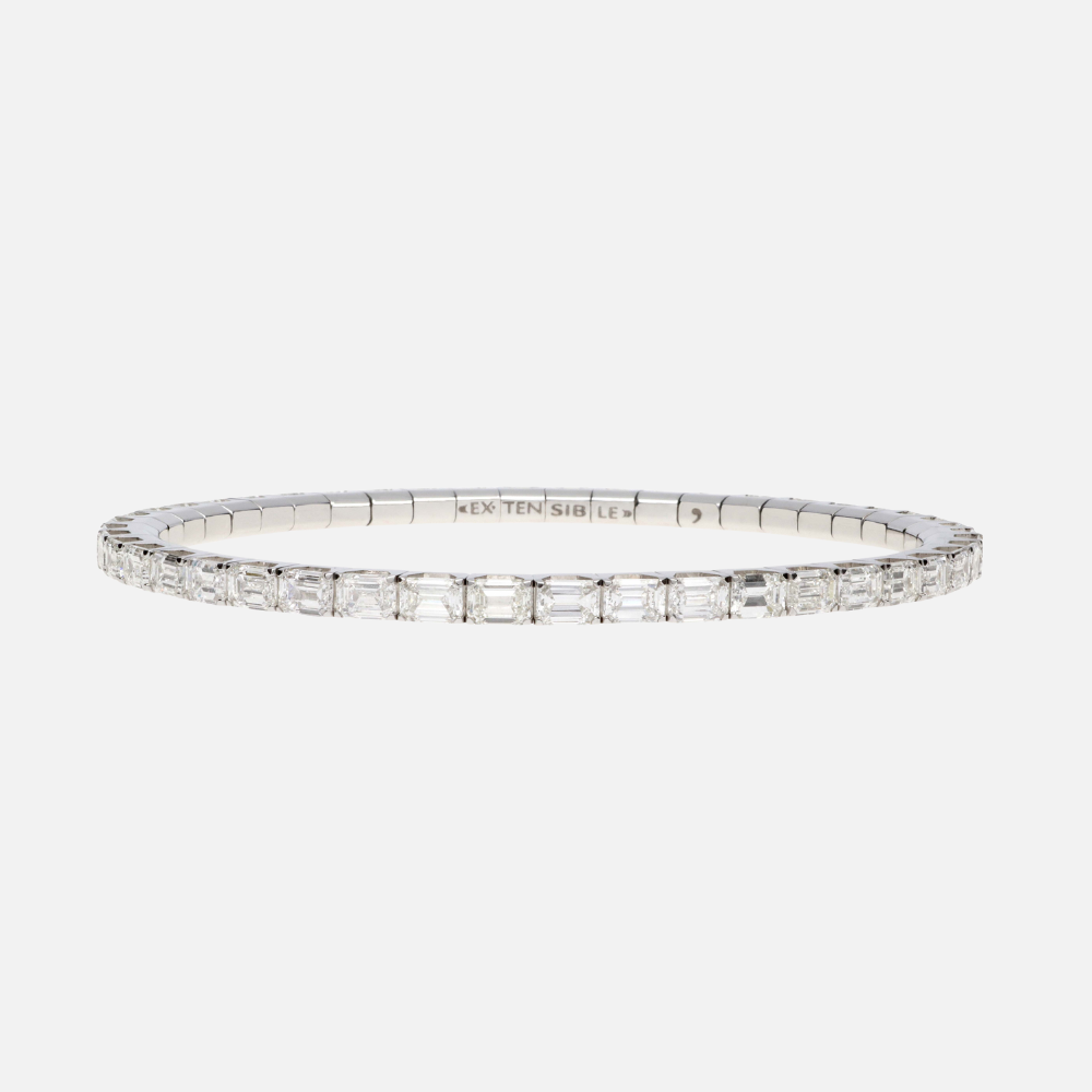 Demeglio Emerald-Cut Diamond White Gold Stretch Tennis Bracelet
