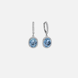 Oval Aquamarine and Diamond Drop White Gold Earrings