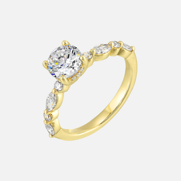 14k Yellow Gold Engagement Ring With Marquise and Round Diamond Accents