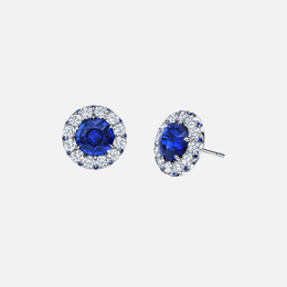 Platinum Blue Sapphire and Diamond Halo Earrings