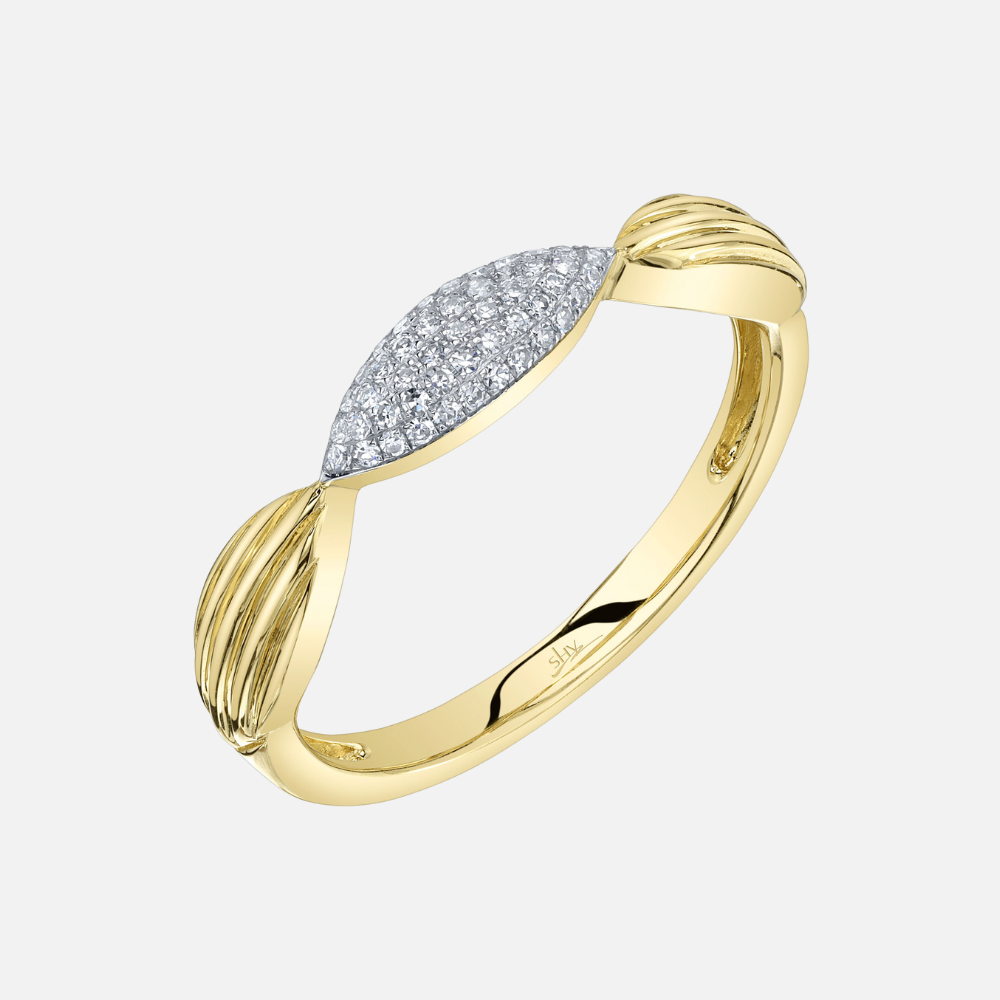 Shy Creation Ribbed Pave Diamond Gold Ring