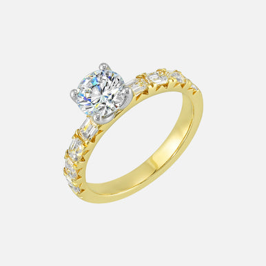 Perfect Love 14k Yellow Gold Semi Mount With Baguette Diamonds