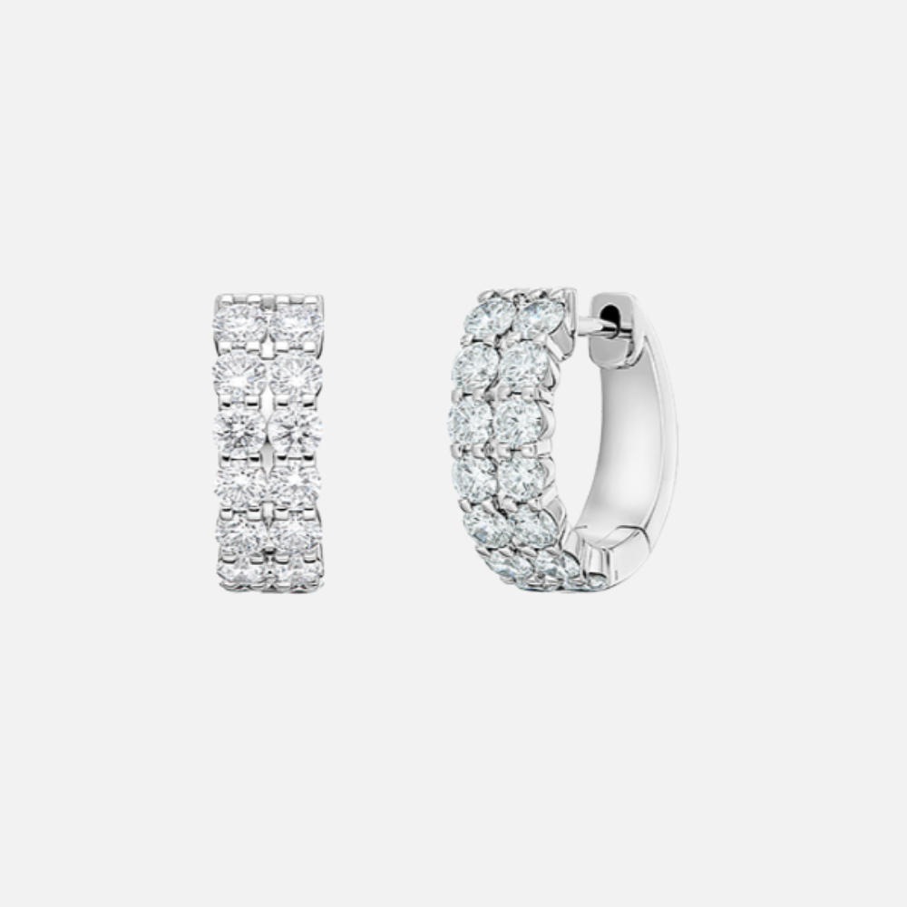 Memoire Petite Prong Double Row Huggies in 18k white gold at Razny Jewelers