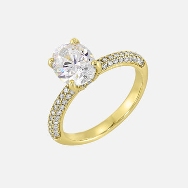 Perfect Love 14k Yellow Gold Semi-Mount for Oval Diamond With Round Diamond Accents