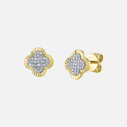 Diamond Clover Ribbed Stud Earrings