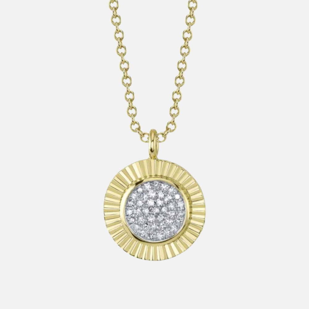 Shy Creation Pave Diamond Circle Pendant Necklace in yellow gold