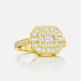Art Deco Emerald Cut Bold Gold Ring