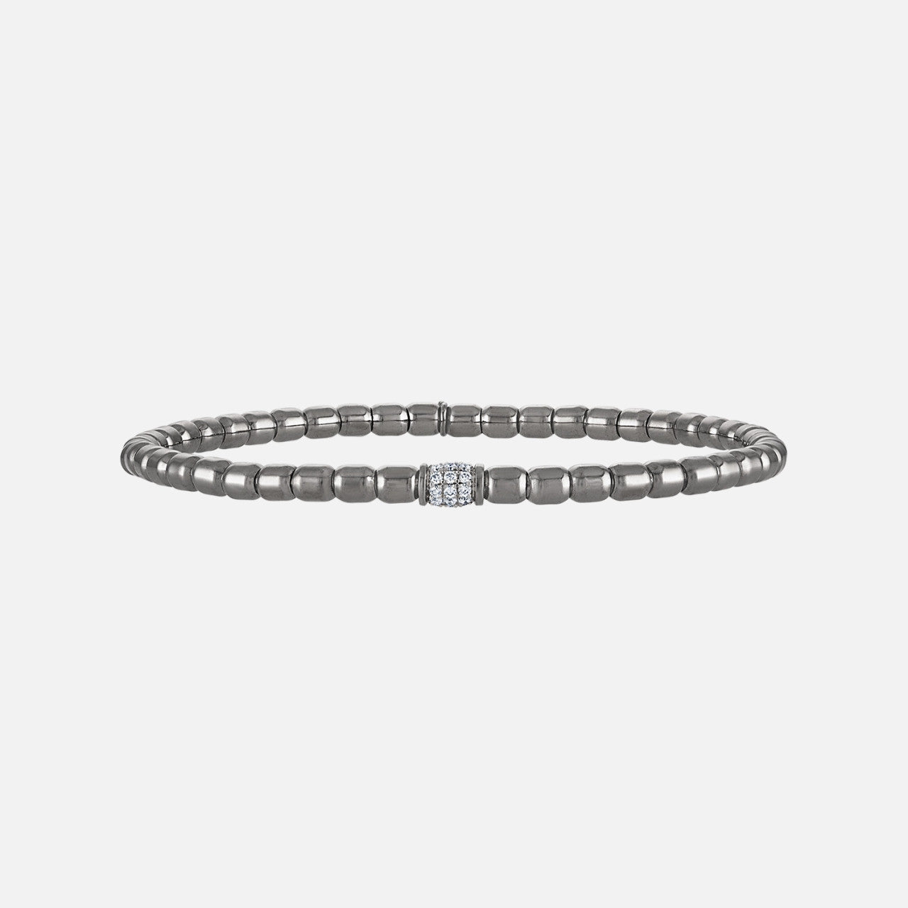 A rhodium beaded stretch bracelet with diamond center