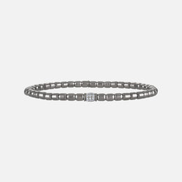 Tresore Rhodium Diamond Center Beaded Stretch Bracelet