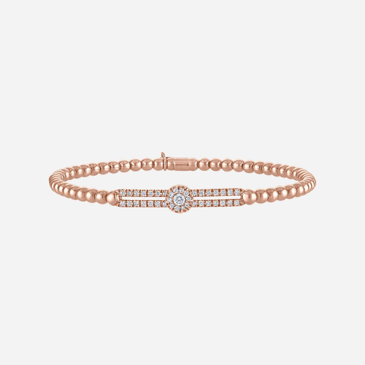 Diamond Circle Slider Beaded Stretch Bracelet  in rose gold