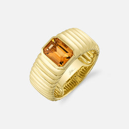 Citrine Ribbed Gold Ring