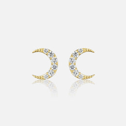 Crescent Moon Diamond and Gold Stud Earrings