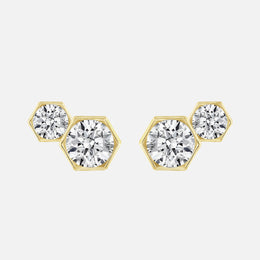 Honeycomb Bezel-Set Double Diamond Studs