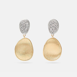 Lunaria Small Gold Double Drop Earrings With Diamonds
