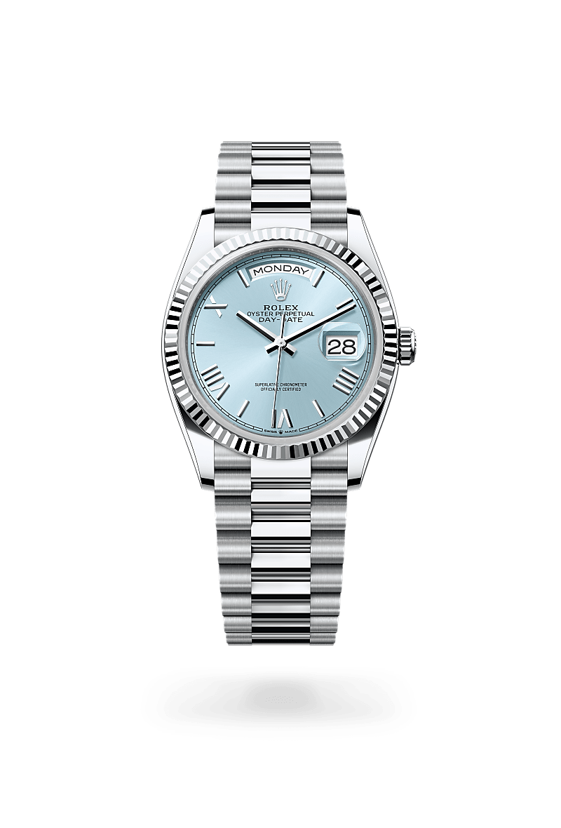 Rolex Day-Date 36 in Platinum and Ice Blue, M128236-0018 | Razny Jewelers
