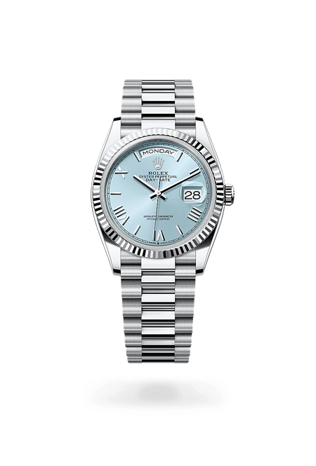 Rolex Day-Date 36 in Platinum and Ice Blue, M128236-0018 | Razny Jewelers