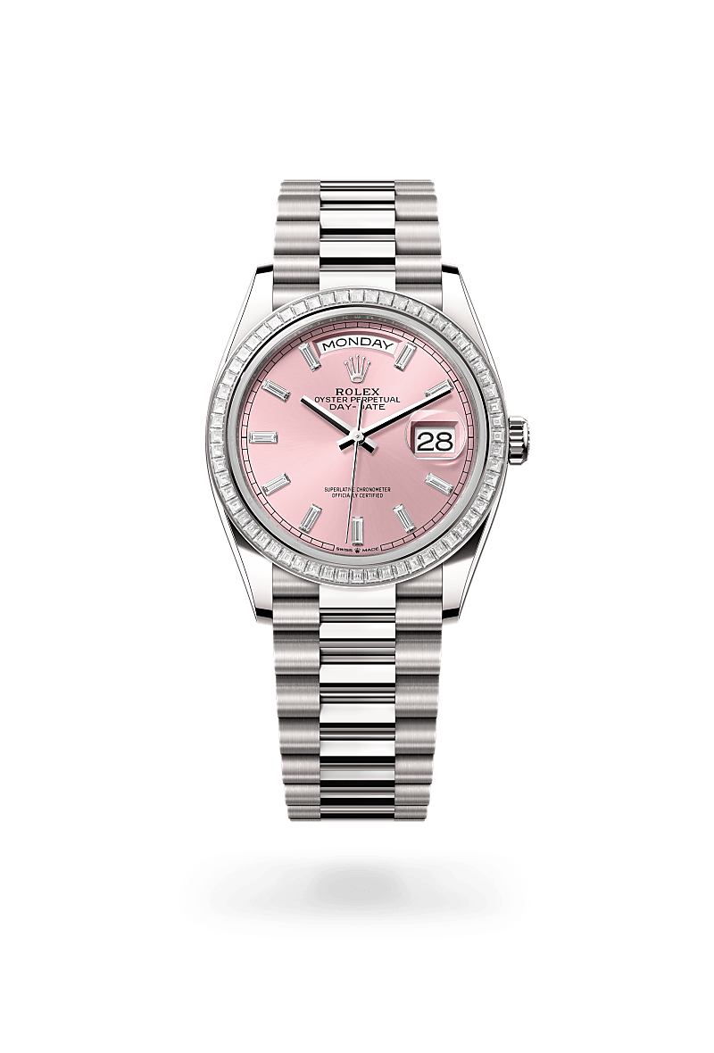 Rolex Day-Date 36 in White Gold and Pink set with Diamonds Dial,M128399TBR-0029 Razny Jewelers
