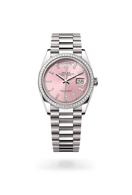 Rolex Day-Date 36 in White Gold and Pink set with Diamonds Dial,M128399TBR-0029 Razny Jewelers