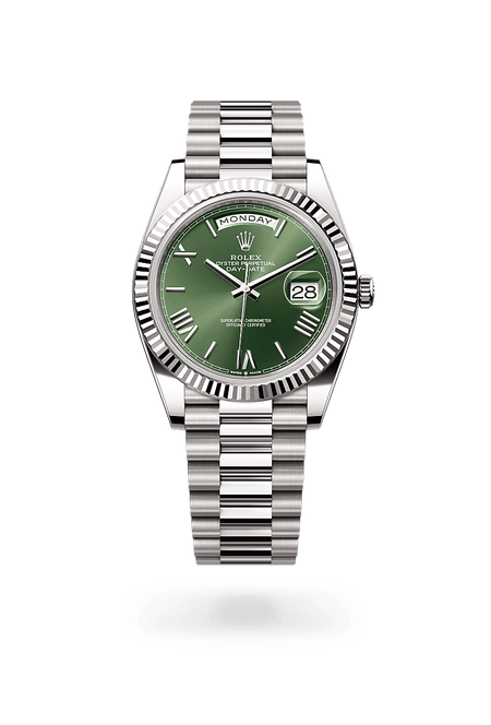 Rolex Day-Date 40 in White Gold and Olive Green Dial, M228239-0033 | Razny Jewelers