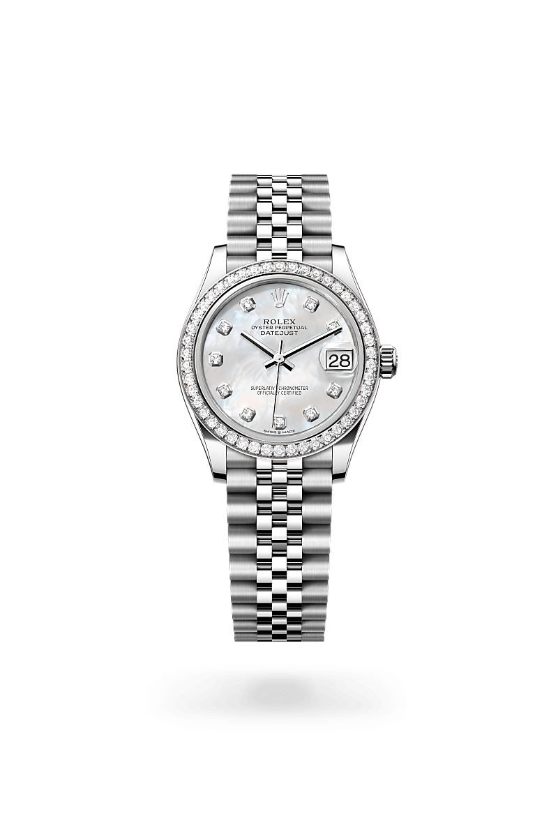 Rolex Datejust in White Rolesor and White mother-of-pearl set with diamonds Dial, M278384rbr-0008 | Razny Jewelers