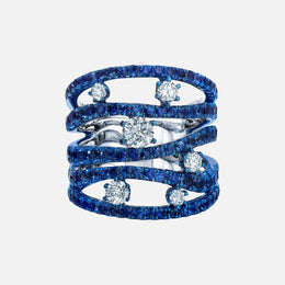 Blue Sapphire and Diamond White Gold Rio Cage Ring