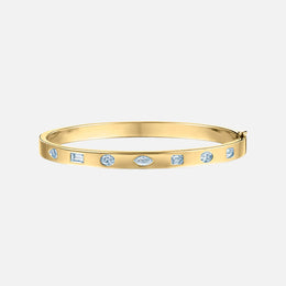 Slim Gold Bangle With Mixed-Shape Diamonds