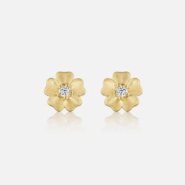Small Gold Clover Diamond Stud Earrings