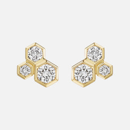 Honeycomb Triple Diamond Stud Earrings